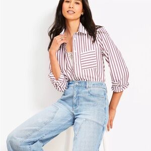 LOFT Striped Poplin Everyday Relaxed Pocket Shirt
